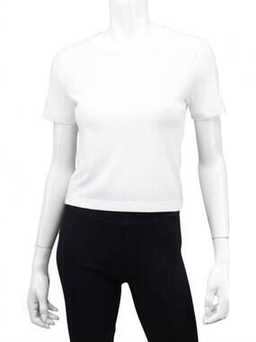 NEW CROWN JEWEL women's luxx cropped crew neck short sleeve tee in white